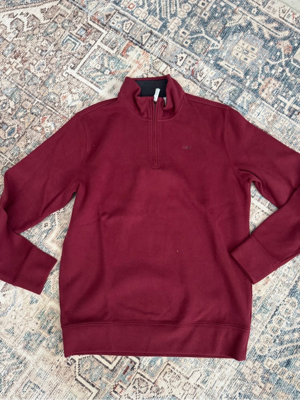 Lands' End Men's Quarter-Zip Sweater - Burgundy medium embroidered CEC
